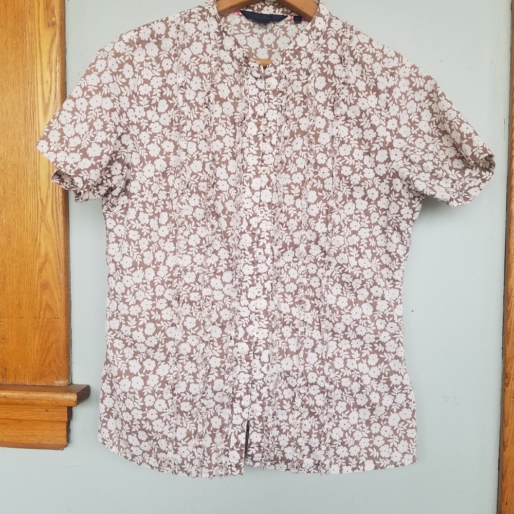 boden size 14 brown floral button up top